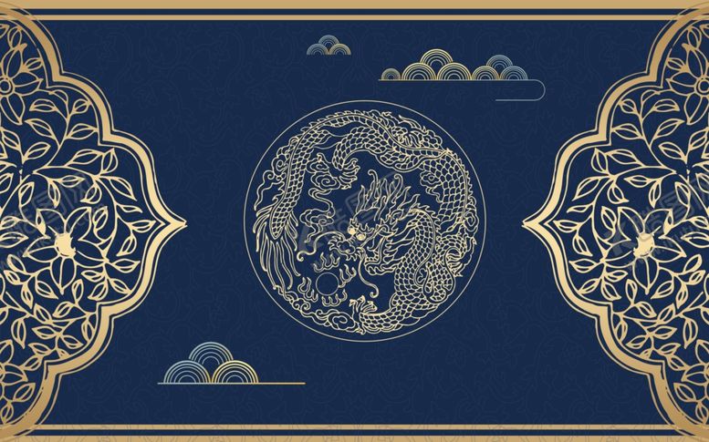 编号：16228904042010234290【酷图网】源文件下载-中式古典蓝金花纹装饰图