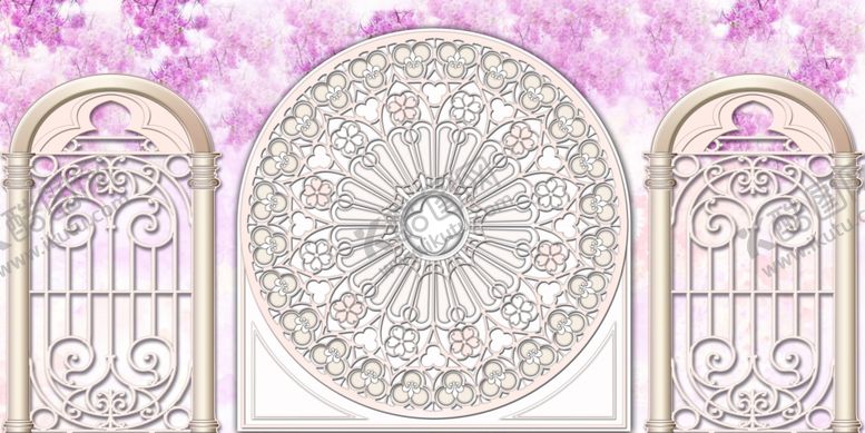 编号：42301809130457549577【酷图网】源文件下载-粉色铁艺拱门造型背景