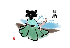 二十四节气汉服少女手绘水墨