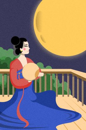 中秋节插画海报专题页月圆