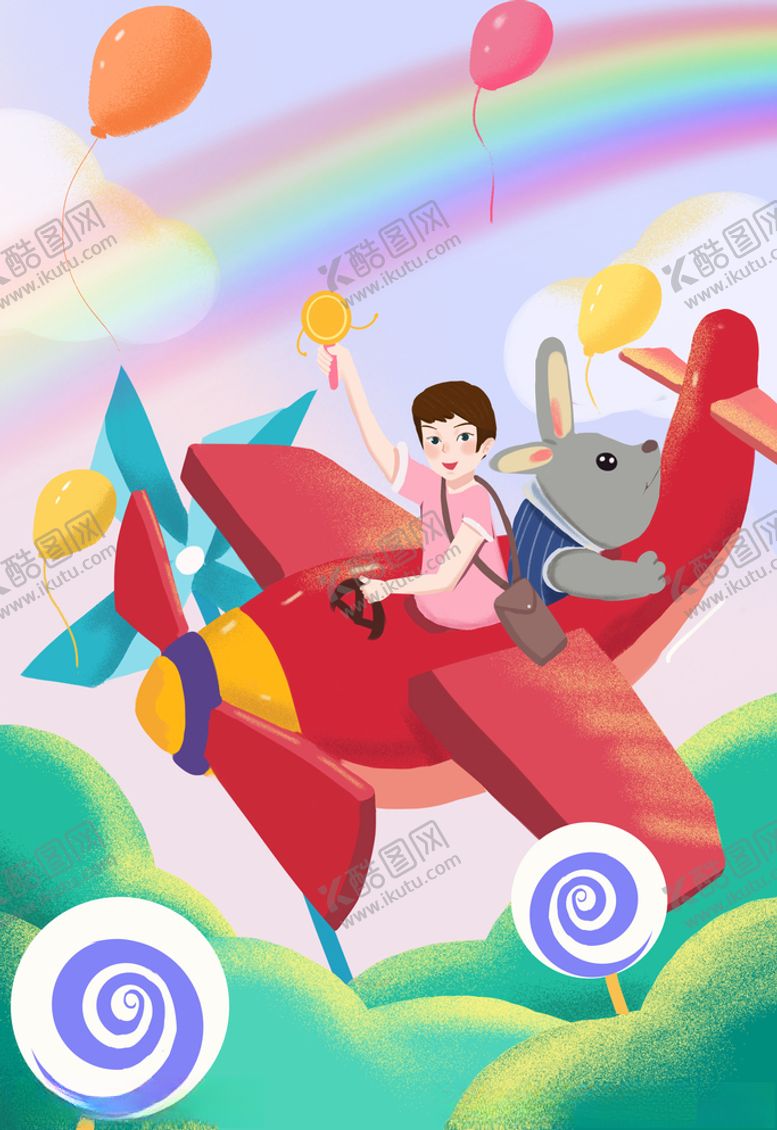 编号：58077709281311424693【酷图网】源文件下载-开飞机少年插画