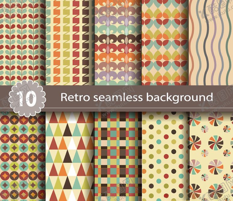 编号：45335910051557221621【酷图网】源文件下载-复古无缝背景图案集合