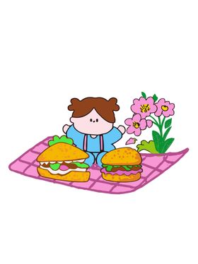 女孩户外野餐美好瞬间