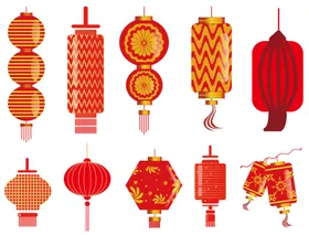 灯笼卡通花传统纸中国风素材