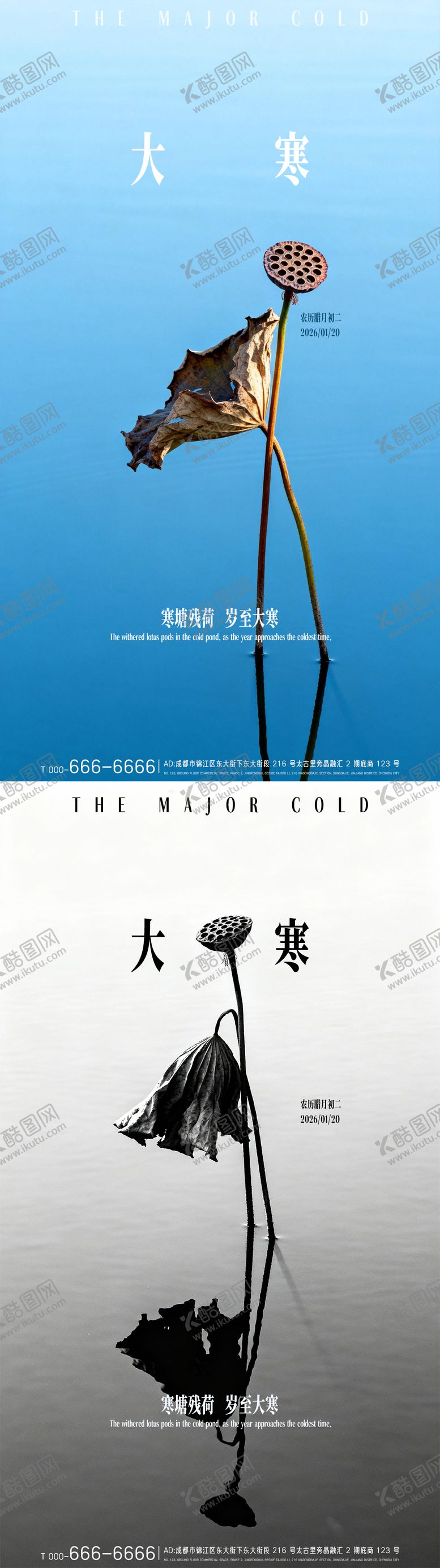 编号：47818401200207424387【酷图网】源文件下载-大寒风景荷塘意境海报