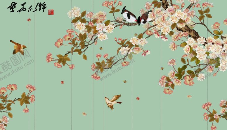 编号：31020009200434078652【酷图网】源文件下载-工笔花鸟背景墙装饰画