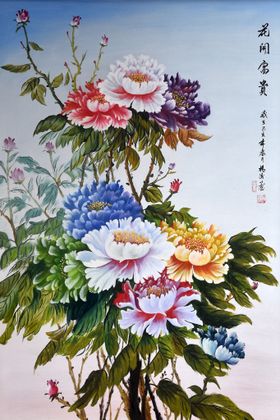 紫色透明花卉水墨玄关装饰画