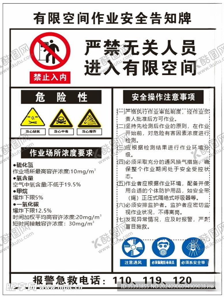 编号：68935502211440429243【酷图网】源文件下载-有限空间作业安全告知牌