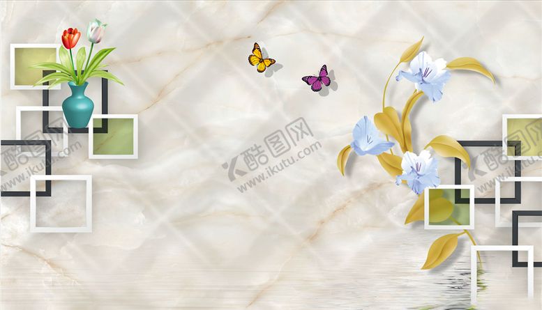 编号：54297705181811244644【酷图网】源文件下载-郁金香花瓶水波纹背景墙