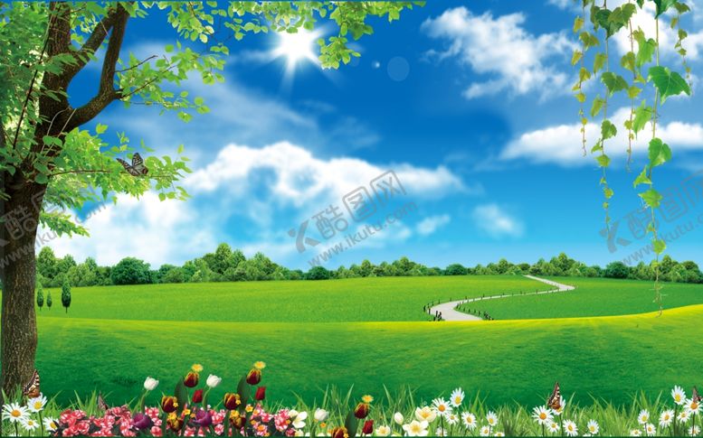 编号：37697410021522361462【酷图网】源文件下载-蓝天白云郁金香背景墙