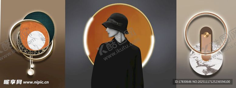 编号：88926011201747272189【酷图网】源文件下载-复古风格灯具与人物装饰画