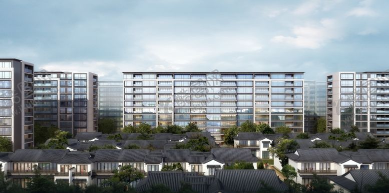 编号：59444505100728159085【酷图网】源文件下载-中式建筑玻璃幕墙效果图