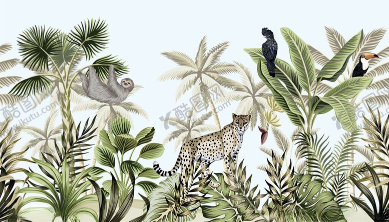 编号：16253010152229198927【酷图网】源文件下载-丛林中的动物与植物景观