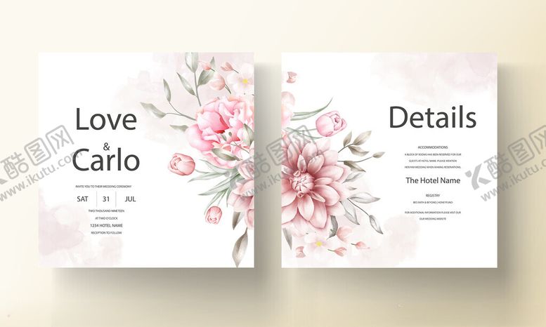 编号：69639111212129459904【酷图网】源文件下载-花卉婚礼请柬设计