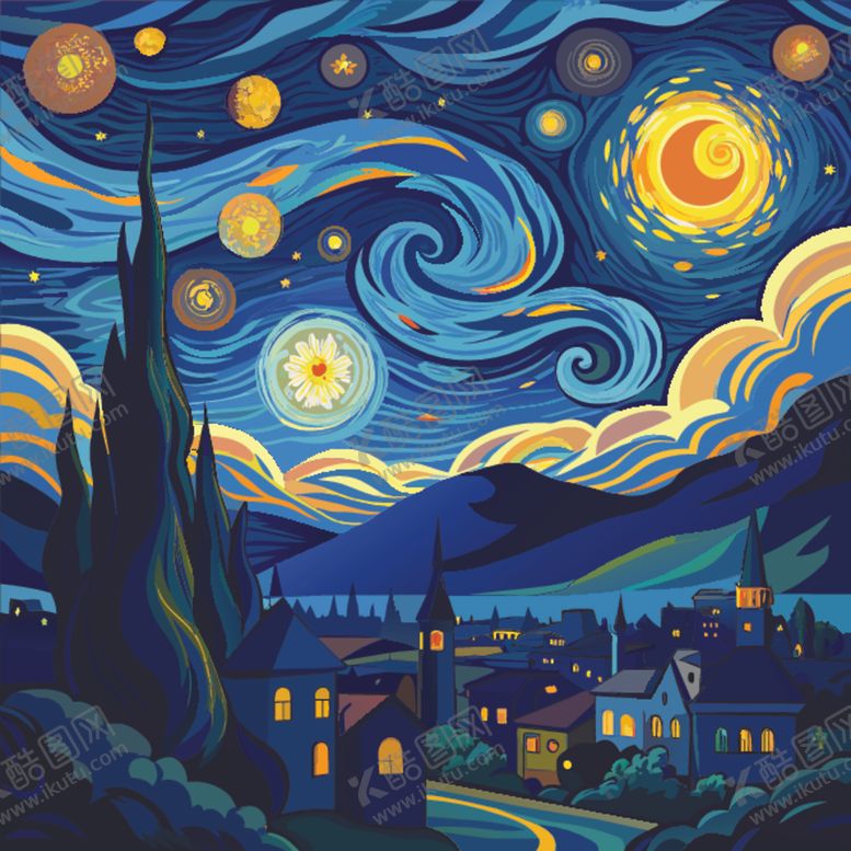 编号：56110704291131315740【酷图网】源文件下载-梦幻星空下的静谧小镇