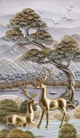 3D立体浮雕发财树玄关画