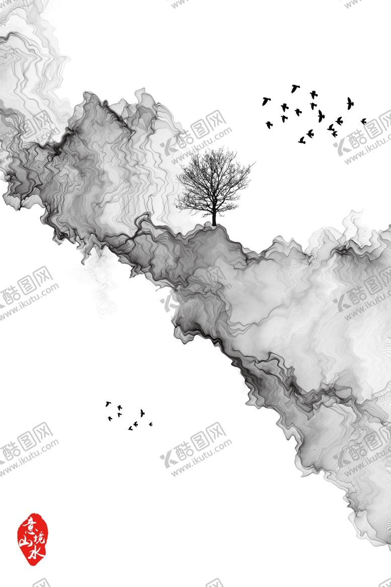 编号：59038510050910411645【酷图网】源文件下载-水墨山水玄关装饰画意境山水画