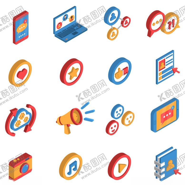 编号：68090604030129198562【酷图网】源文件下载-社交媒体相关等距图标集
