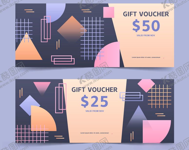 编号：76899511150050382323【酷图网】源文件下载-几何风格礼品券设计