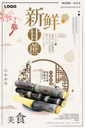 大气古典风养生甘蔗美食海报