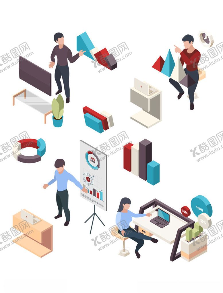 编号：67191402272022262297【酷图网】源文件下载-在家办公矢量等距插画元素