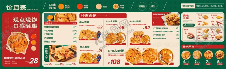 编号：43789010171341529090【酷图网】源文件下载-美味炸鸡的餐厅菜单展示