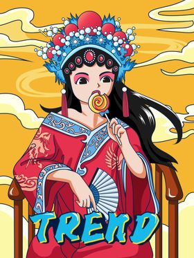国潮英文棒棒糖黄色人物