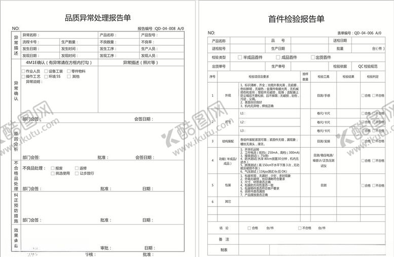 编号：37645810110900315648【酷图网】源文件下载-品质异常处理报告单