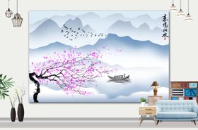 山水画现代挂美式装饰墨轻奢装饰