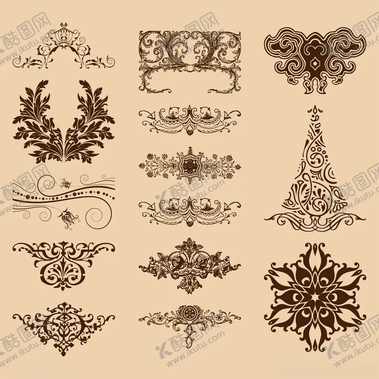 编号：16324611181543587843【酷图网】源文件下载-复古装饰花纹设计元素集