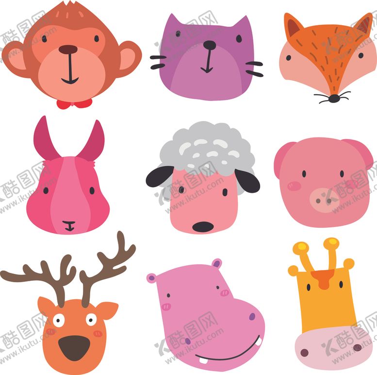 编号：93590610311612526445【酷图网】源文件下载-可爱动物头像集合