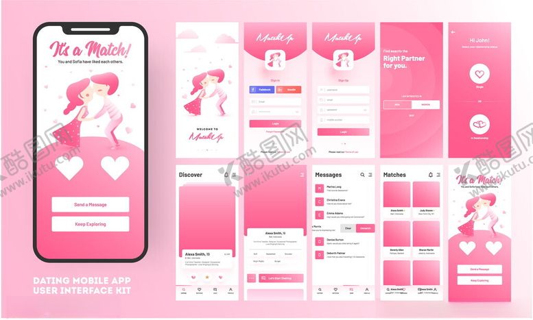 编号：57032909200336133882【酷图网】源文件下载-粉色系女性健康APP界面设计