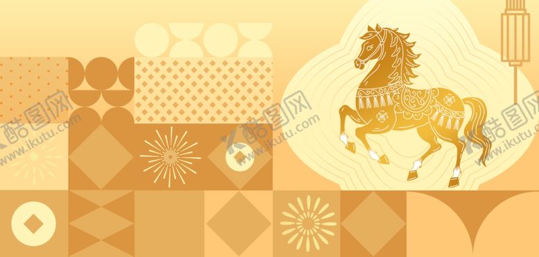 编号：81500004211135005634【酷图网】源文件下载-马年剪纸马金色简约几何背景