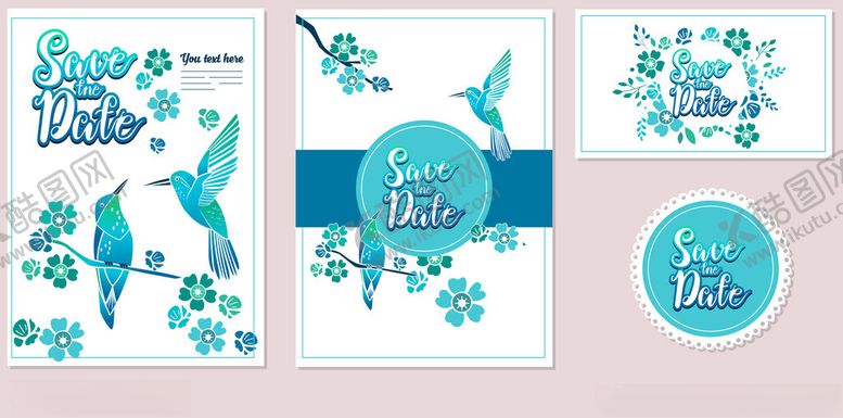 编号：28687404030311464765【酷图网】源文件下载-蓝白花鸟主题卡片设计