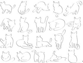 多样姿态猫咪轮廓线稿