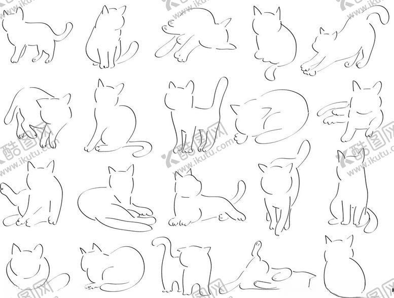 编号：92710711182049556663【酷图网】源文件下载-多样姿态猫咪轮廓线稿