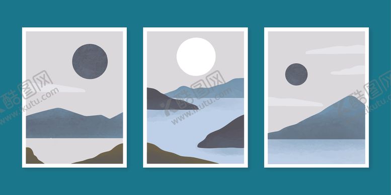 编号：90026110070059427492【酷图网】源文件下载-三幅简约山水风景装饰画