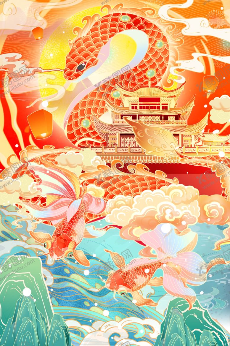 编号：88702802281711036840【酷图网】源文件下载-蛇年春节插画