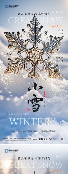 地产立冬小雪风景雪花海报
