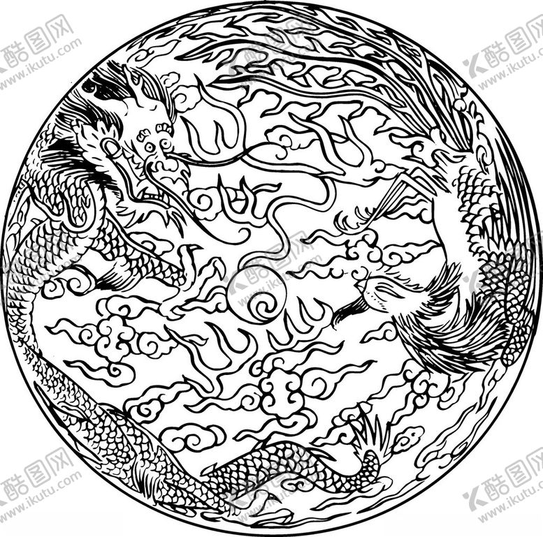 编号：28831404131111593137【酷图网】源文件下载-传统圆形龙纹图案设计