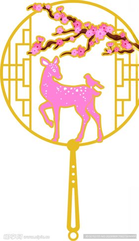 梅花鹿团扇书签