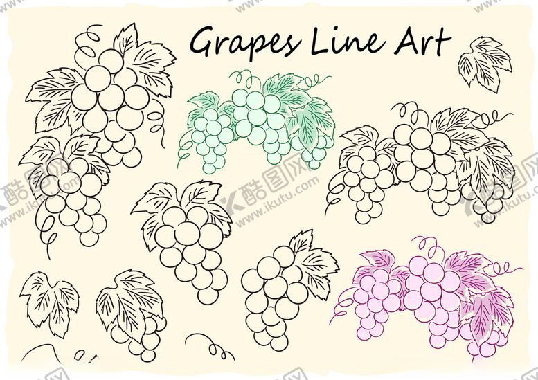 编号：58937011020948031244【酷图网】源文件下载-葡萄线条艺术插画