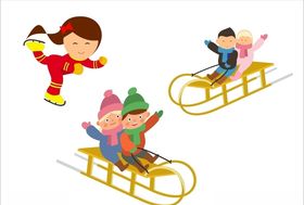 卡通儿童滑雪