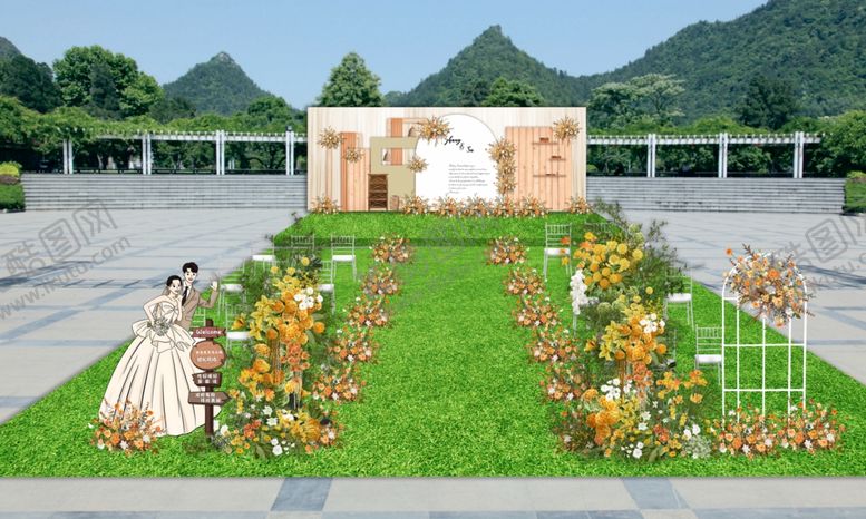 编号：57072211020100063986【酷图网】源文件下载-户外浪漫婚礼草坪布置