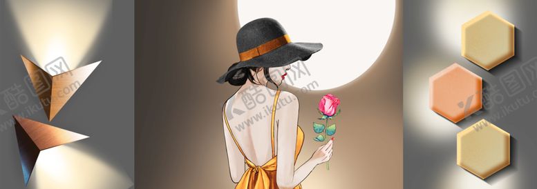 编号：24678309150147054372【酷图网】源文件下载-抽象美女几何图形装饰画