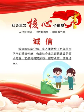 诚信价值观宣传价值观海报价值观花草牌社会主义展板