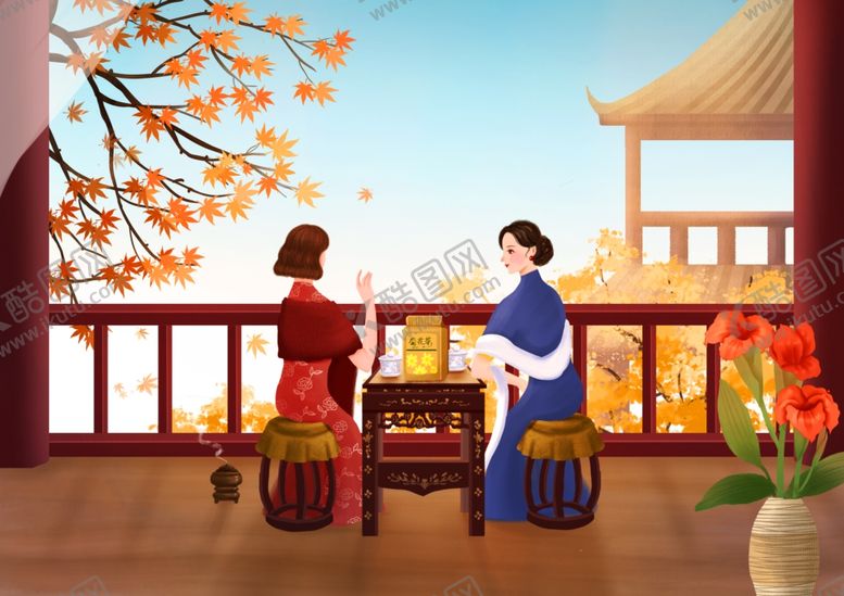 编号：83577610041235344090【酷图网】源文件下载-女性养生插画之菊花茶