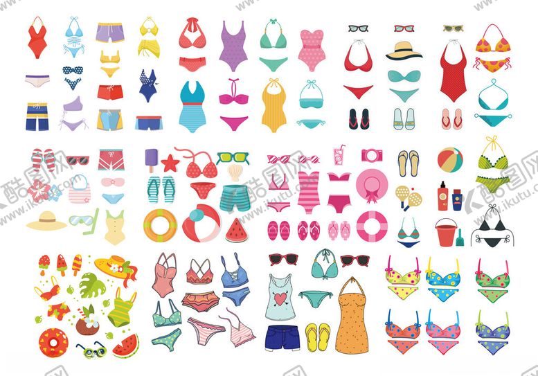 编号：85531311241117482863【酷图网】源文件下载-多样时尚泳衣图标集合