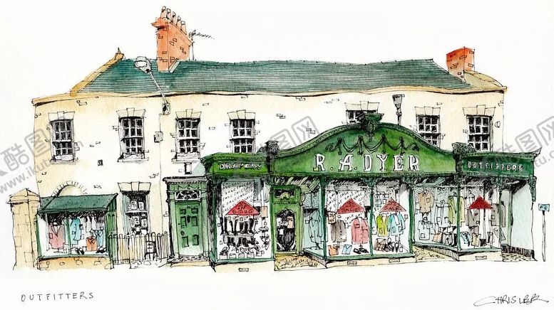 编号：14193211011047222865【酷图网】源文件下载-水彩建筑插画