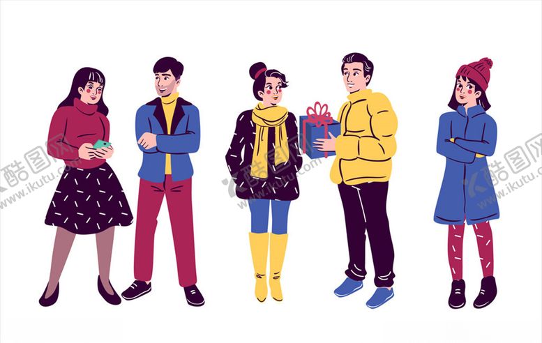 编号：85047109282105483278【酷图网】源文件下载-冬季互送礼物的人物